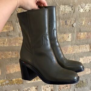 Franco Sarto Olive Leather Heeled Boots
